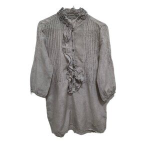 1141 Marella Italy Ruffle Trim  Pleated Front Long Sleeve Pullover Blouse